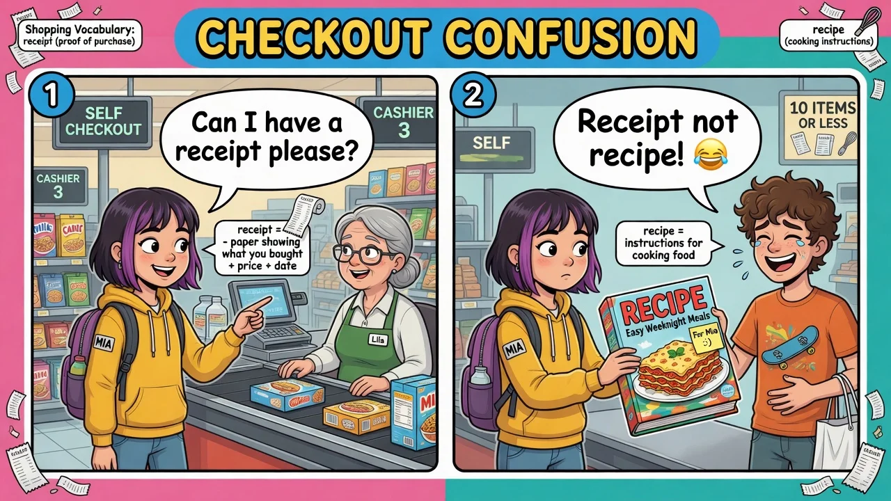 Komiks Alex i Mia: receipt to paragon, nie przepis recipe.
