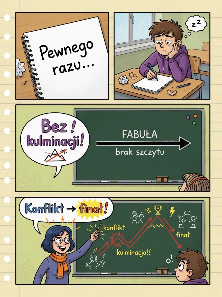 Komiks: opowiadanie potrzebuje punktu kulminacyjnego, nie tylko „Pewnego razu…”.