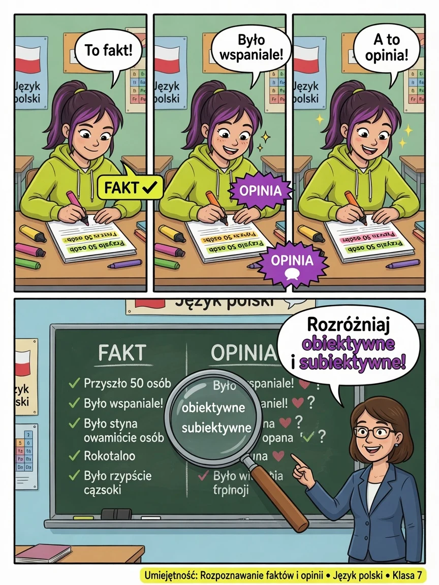 Komiks: fakt można sprawdzić, opinia to pogląd autora.